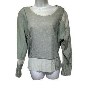 Spencer Alexis Women's Green Floral Embroidered Patch Boho Top Size 12